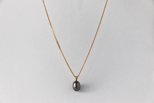 7mm Black rice pearl pendant necklace